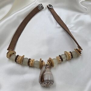 Brown and Cream Beaded Necklace Twine & Twig Handmade Boho Style